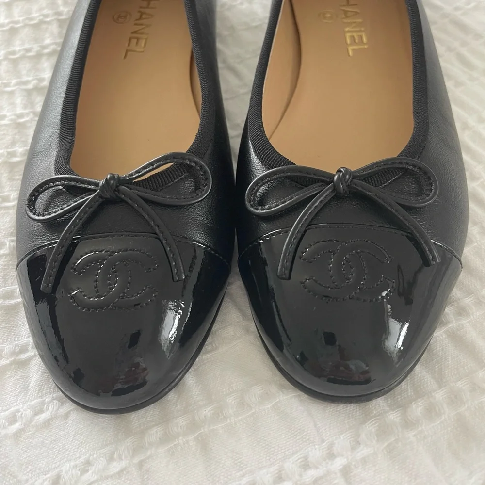 CHANEL Black Patent Cap Toe Flats - Picture 10 of 10